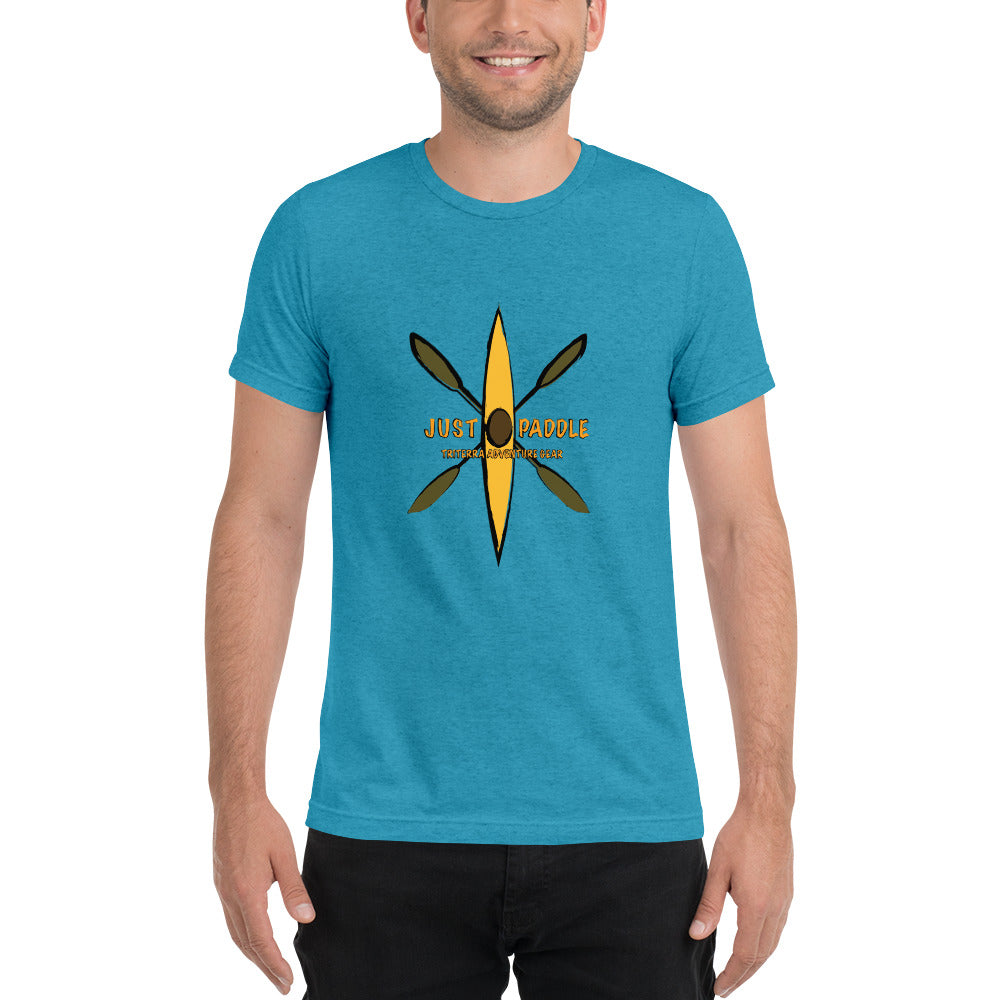 Yellow Kayak Emblem Tee with Rustic Crossed Paddles Design