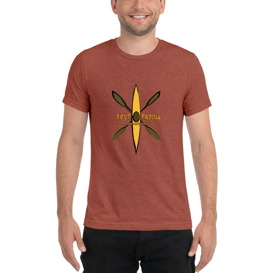 Yellow Kayak Emblem clay red Tee with Rustic Crossed Paddles Design